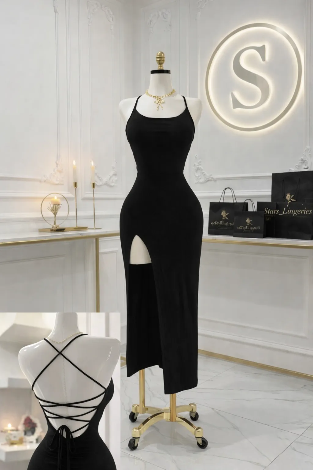 Robe longue à fente et dos lacé croisé